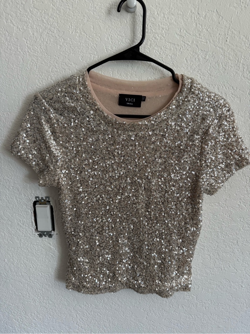 VICI Silver Sequin Short Sleeve Tee